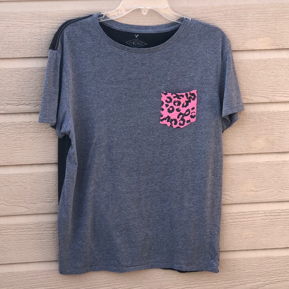 T-shirt With Leopard Print Pocket